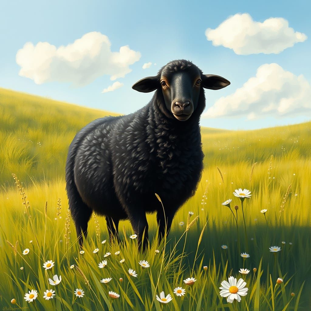 Peaceful Black Sheep in a Lush Green Meadow
