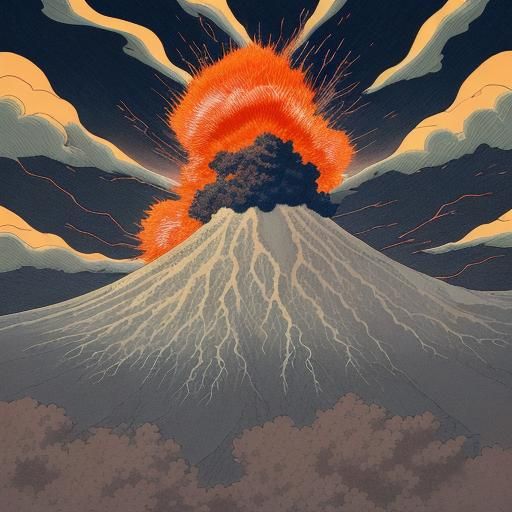 Majestic Raijin Soars Above a Volcanic Eruption in Abstract...