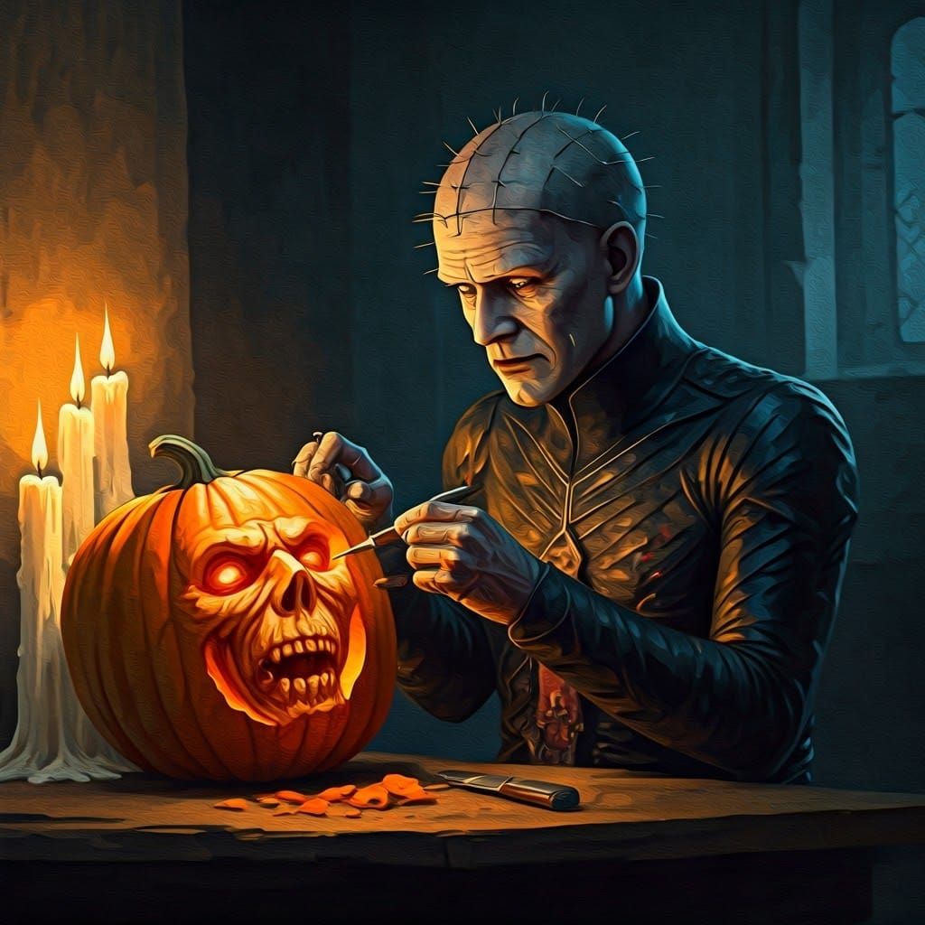 Pinhead Making a Jack O Lantern