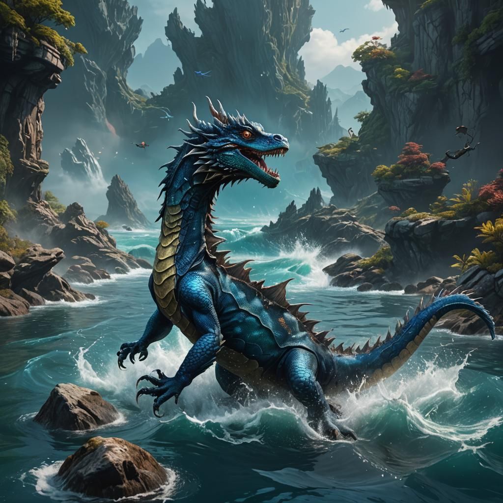 Monstrous Sea Dragon Emerges from Azure Depths