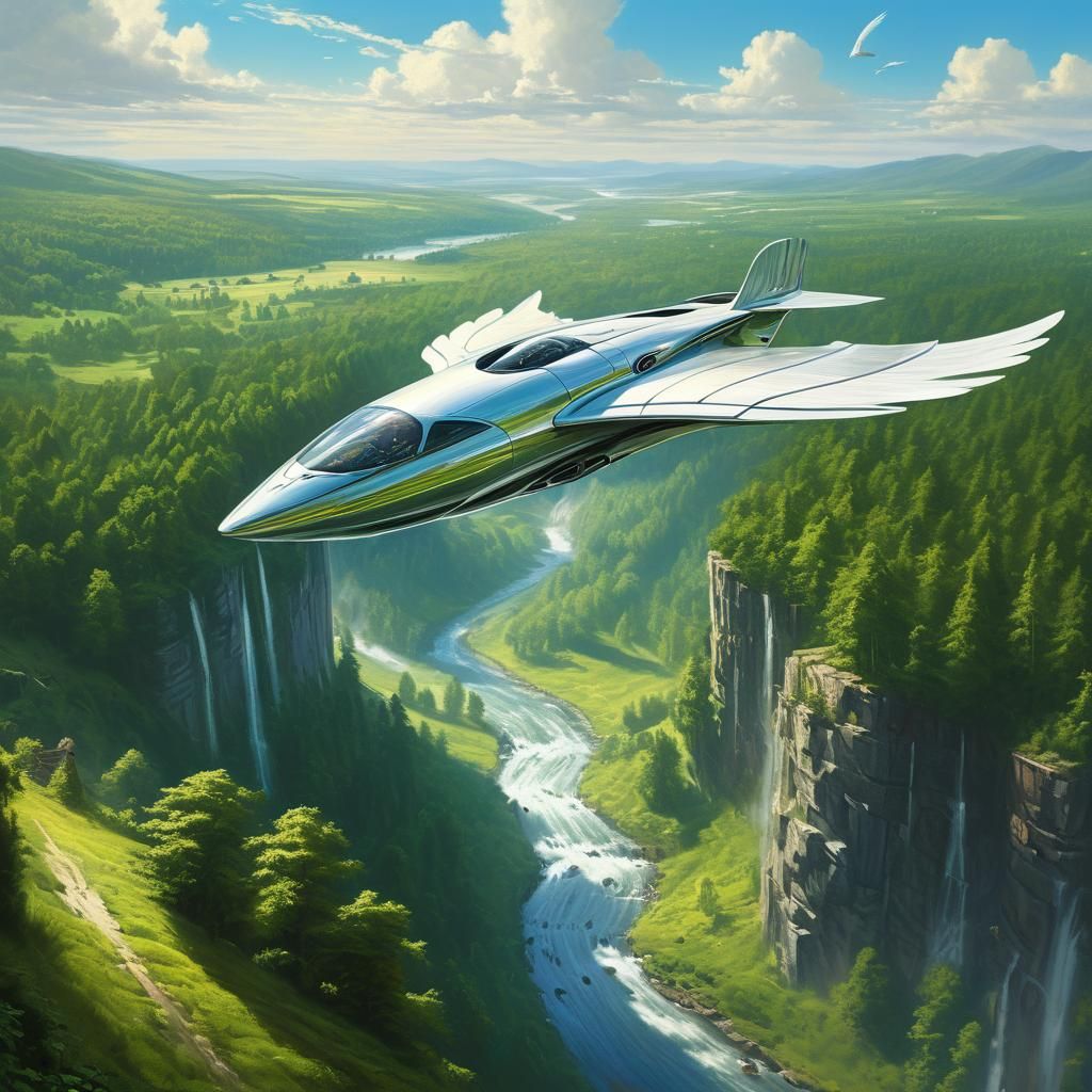 Ethereal Bird-Airplane in a Sunny Landscape