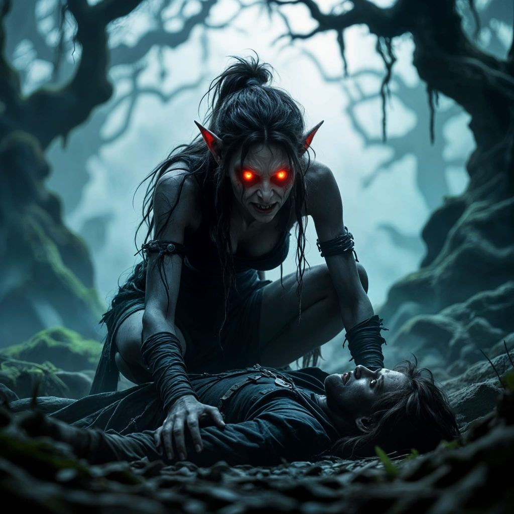 Feral Troll About to Feed in Dark Enchanted Forest