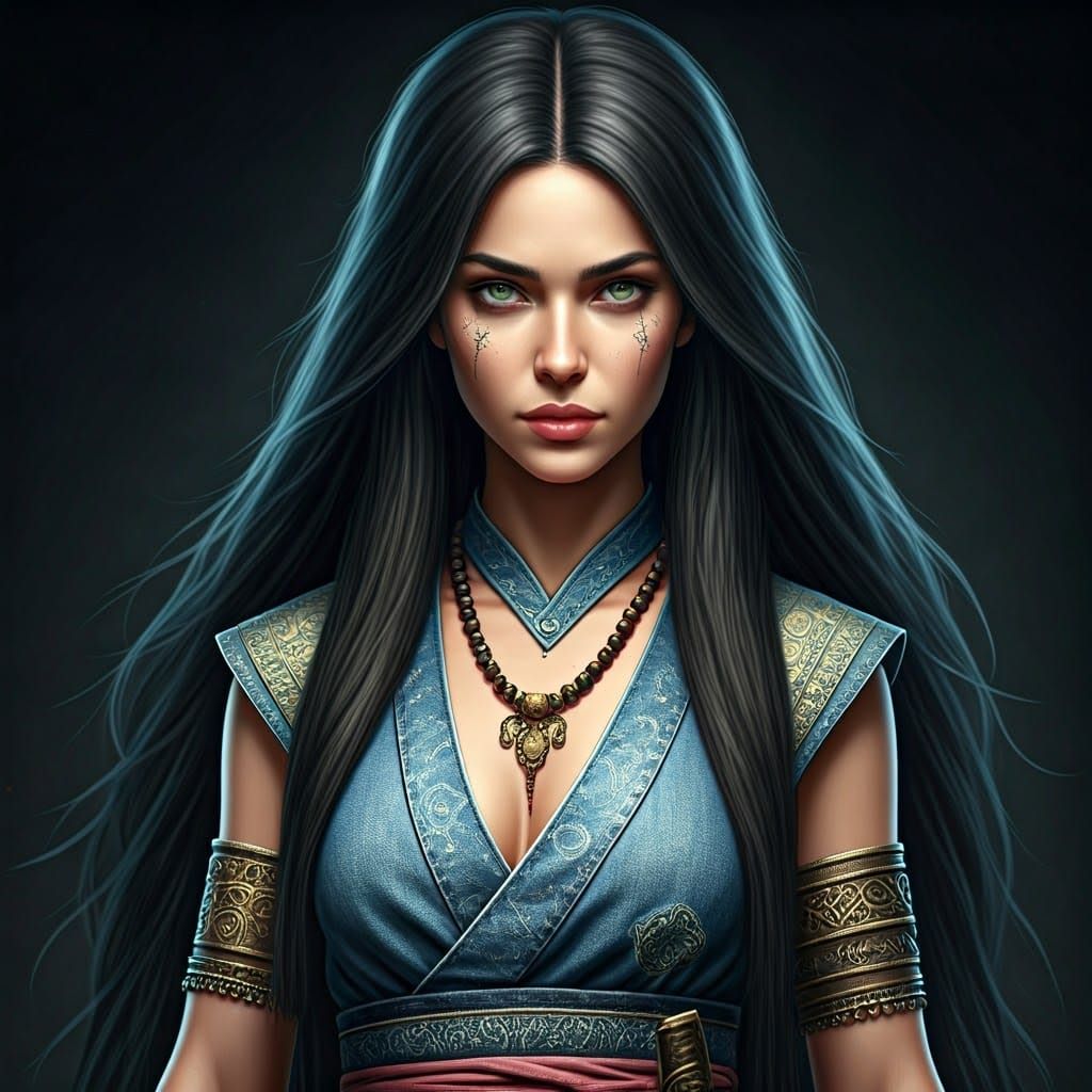 Strong Woman with Katana and Protective Jewelry