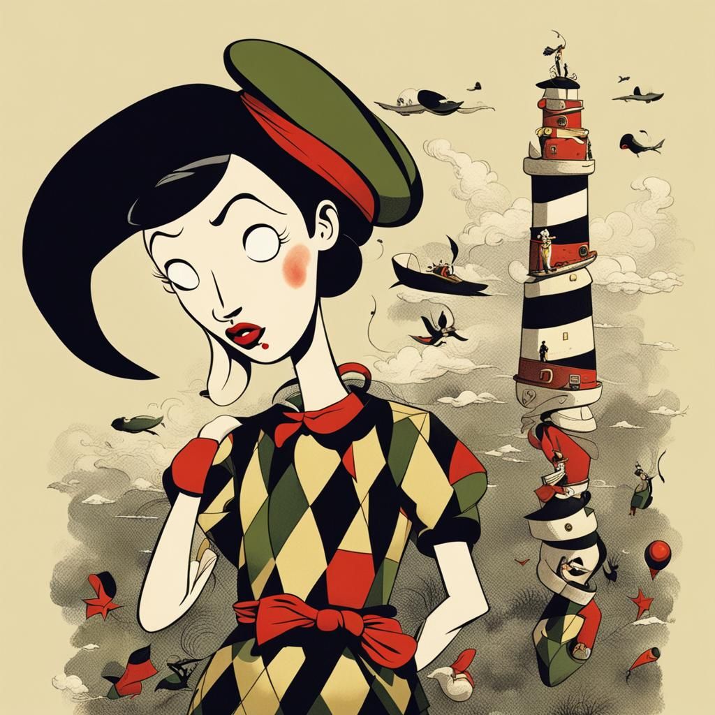 Surreal Olive Oyl Portrait in Elegant Style