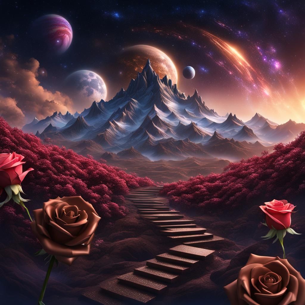 Fantastical Chocolate Mountain in Celestial Galaxy