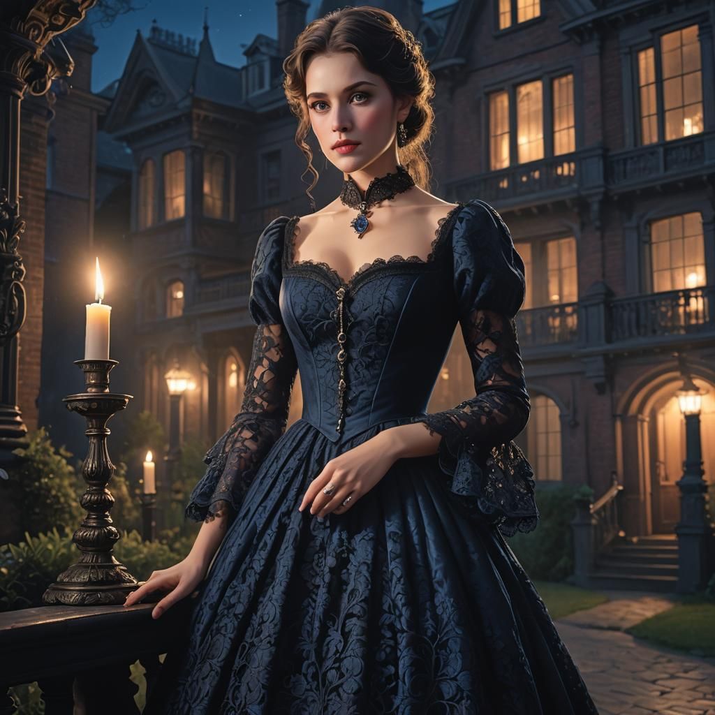 Ethereal Gothic Siren in Moonlit Grandeur