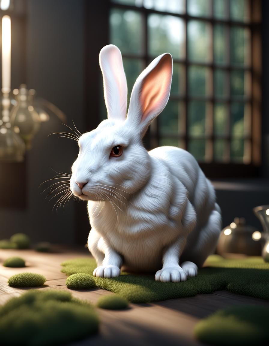 3D Masterpiece of a White Rabbit in Vivid Lighting