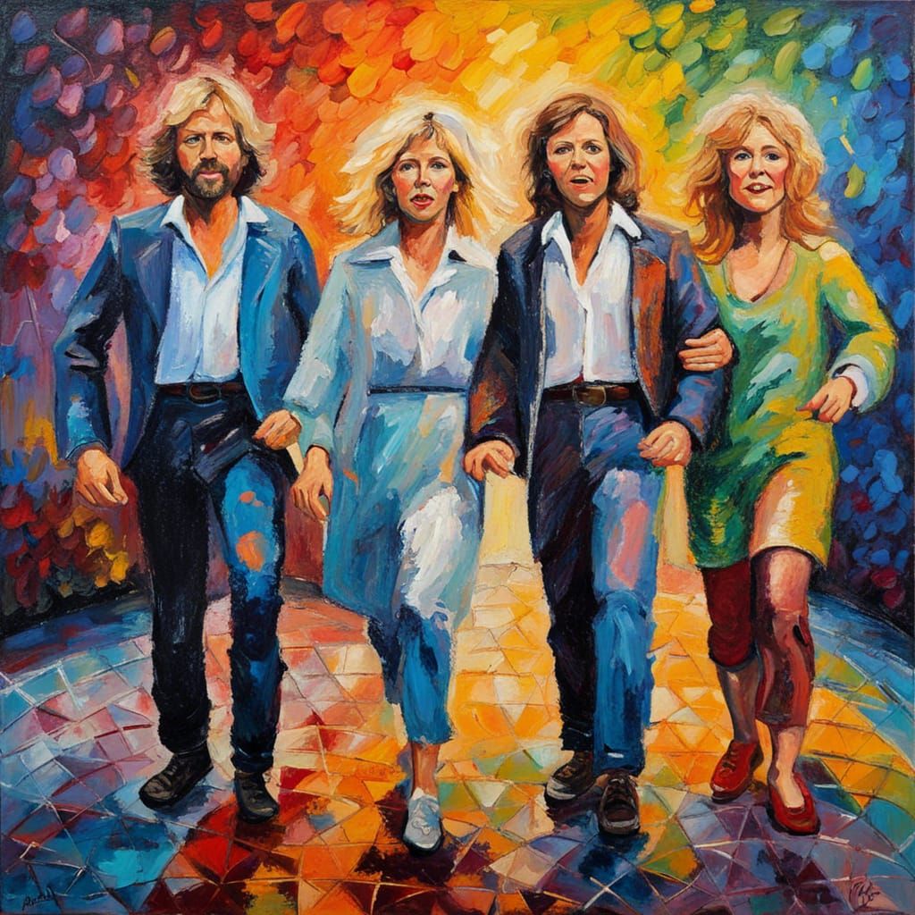 Abba in Concert, Neo-Impressionist Oil Painting