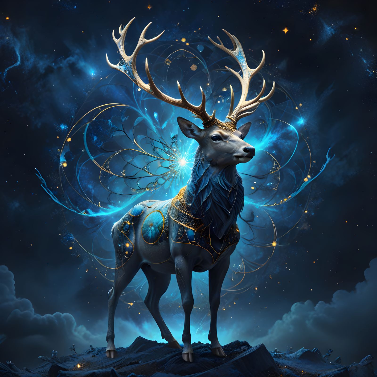 Ethereal Stag Composed of Sacred Geometry