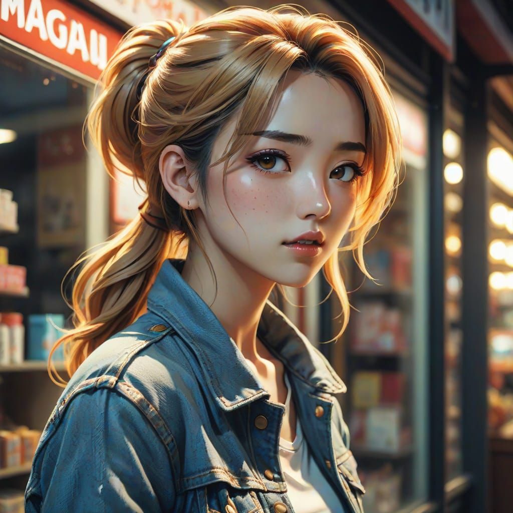 Vibrant Manga Portrait of a Young Woman