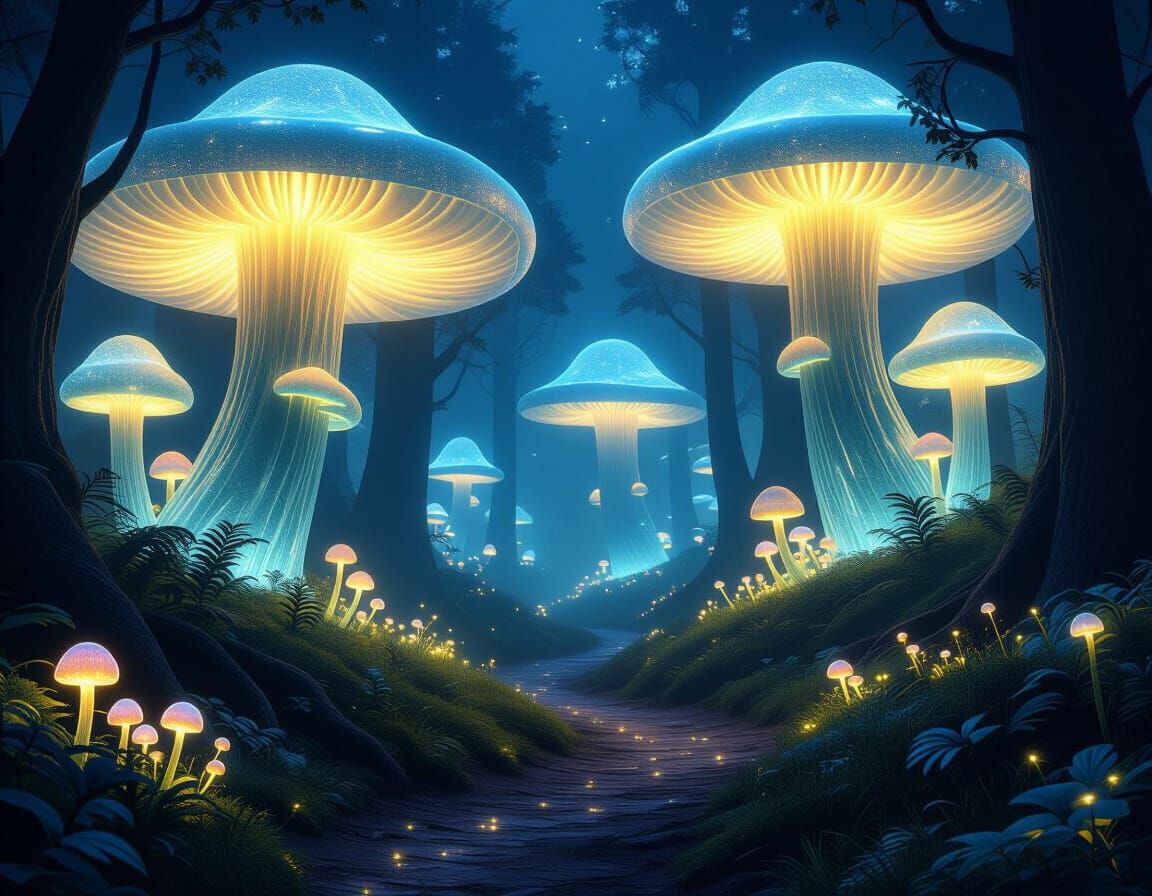 Bioluminescent Forest at Midnight