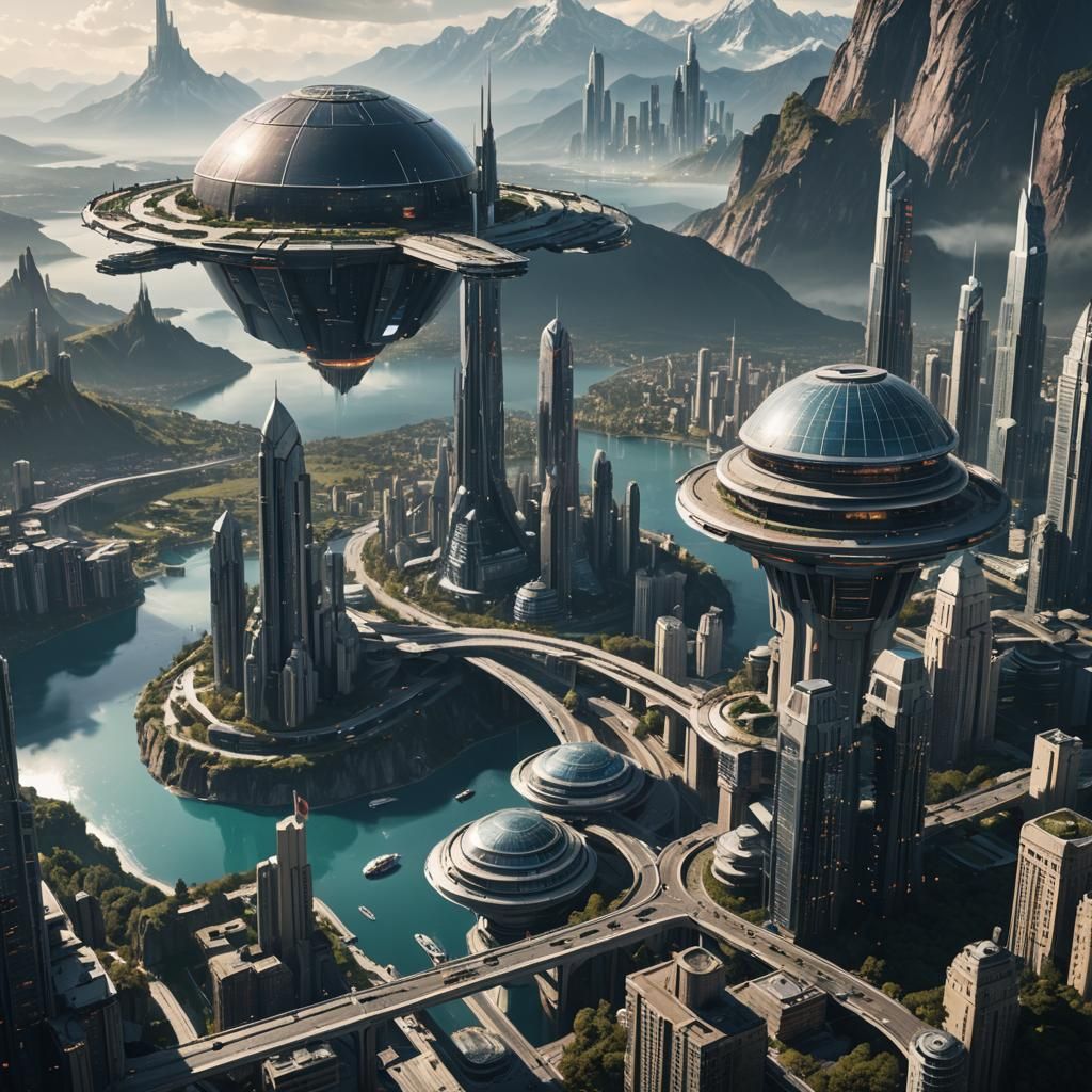 Ethereal Futuristic Metropolis Unveils Cosmic Wonders
