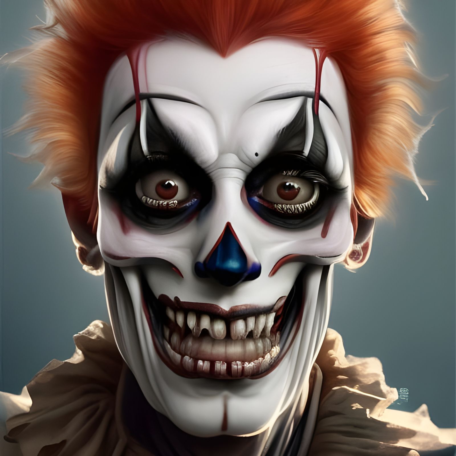 Creepy Skeleton Clown Portrait in Tattoo Style
