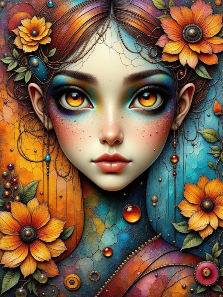 Textured Abstract Acrylic Painting of a Young Woman