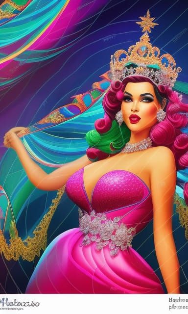 Elegant Curvy Queen in Vibrant Cosmic Crown