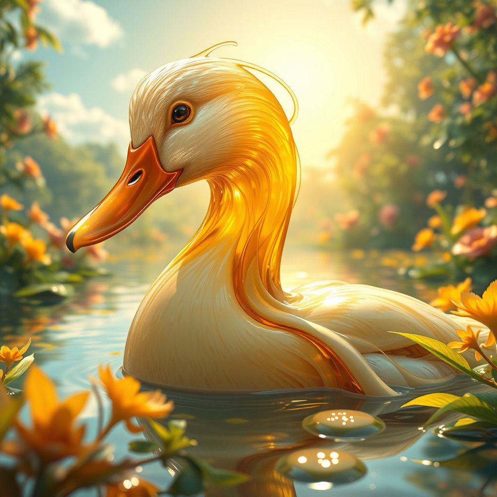 Surreal Duck Transforms into Glowing Honey Liquid in a Sunli...
