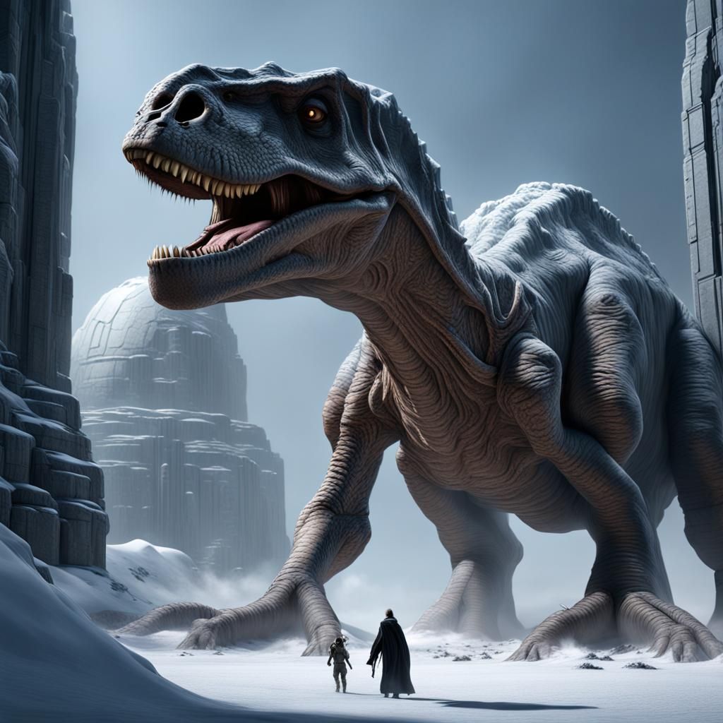 Dinosaur Suspended in Icy Block, Star Wars-Inspired Art