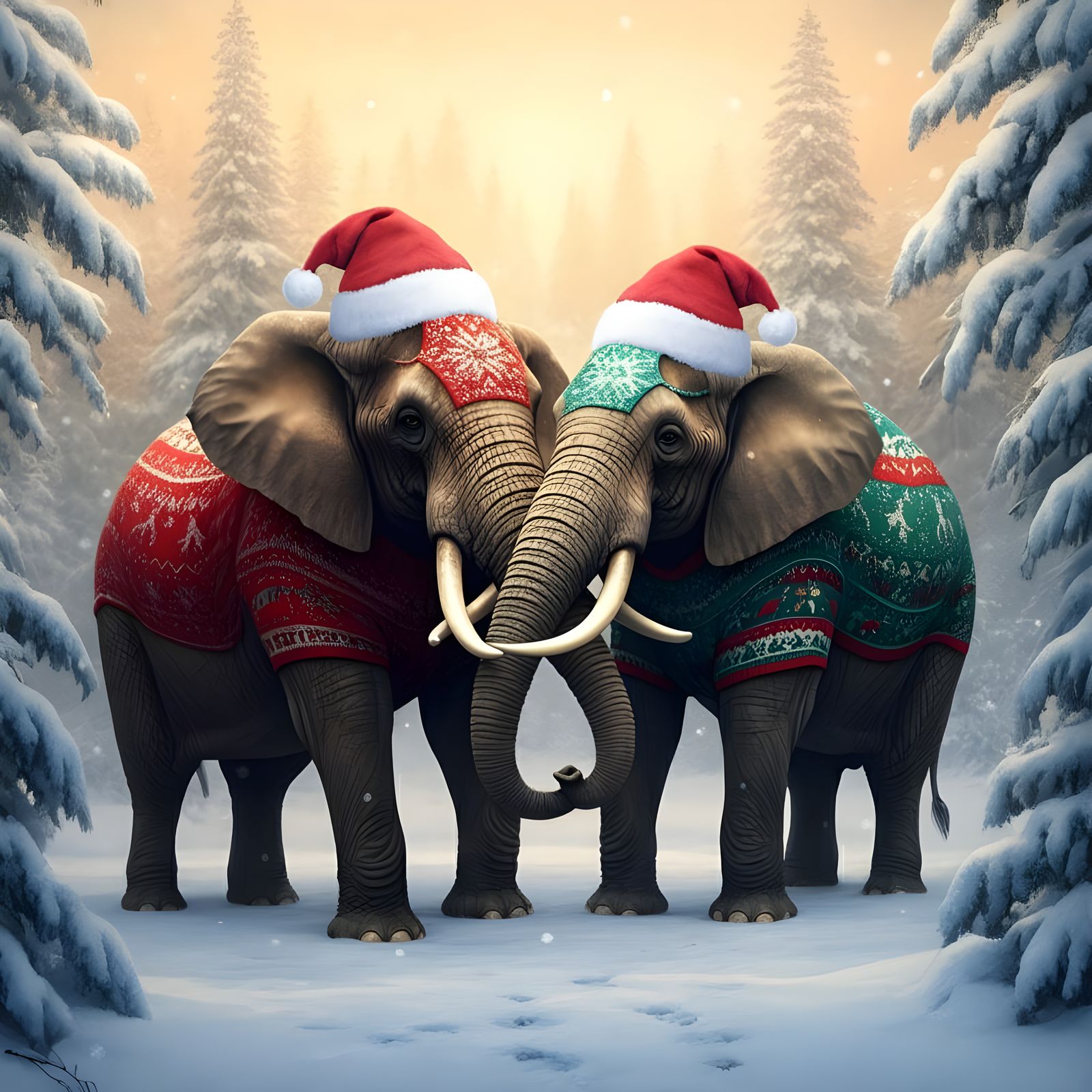 Winter Wonderland Elephants in Festive Sweaters