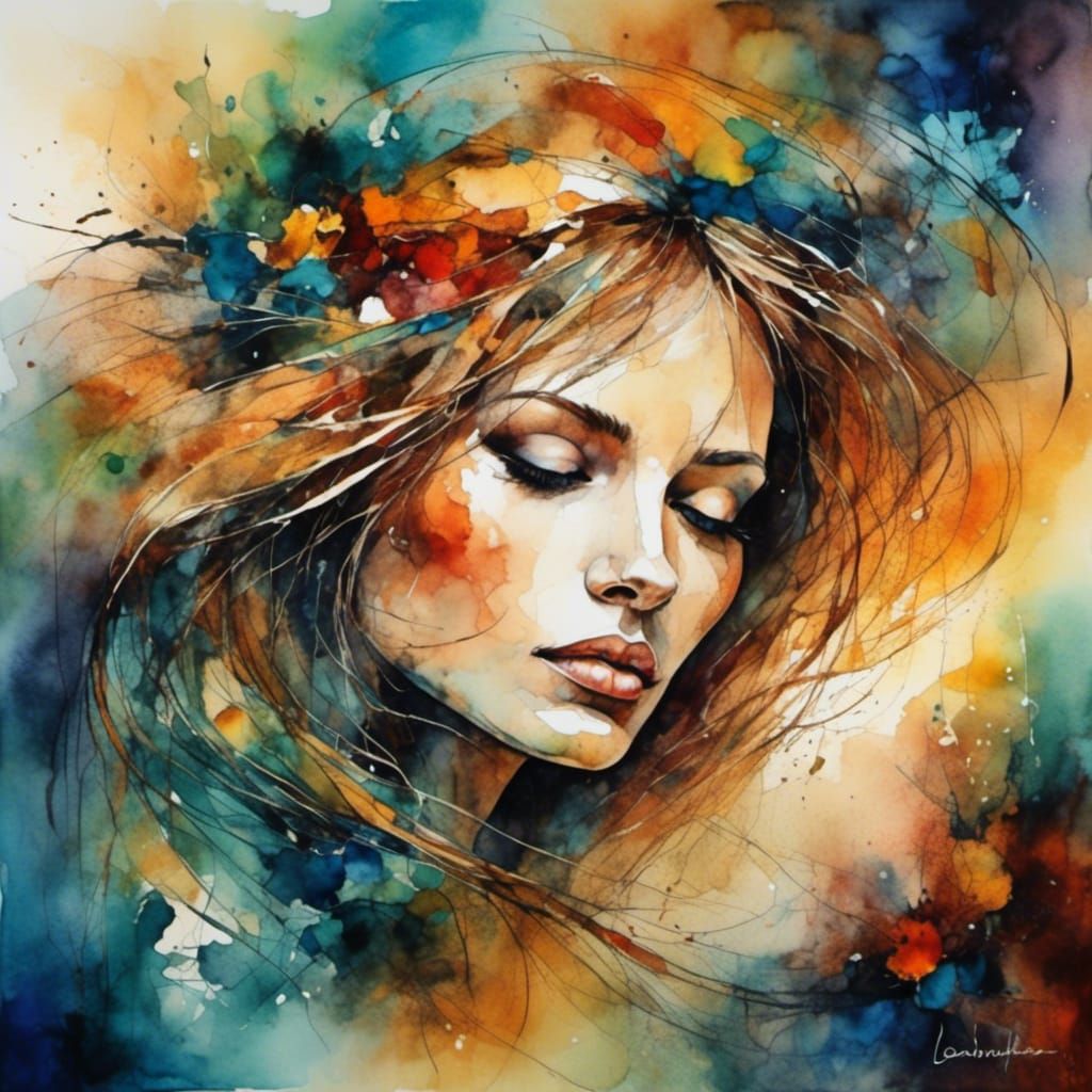 Mystical Neurographic Portrait in Vibrant Watercolor Style
