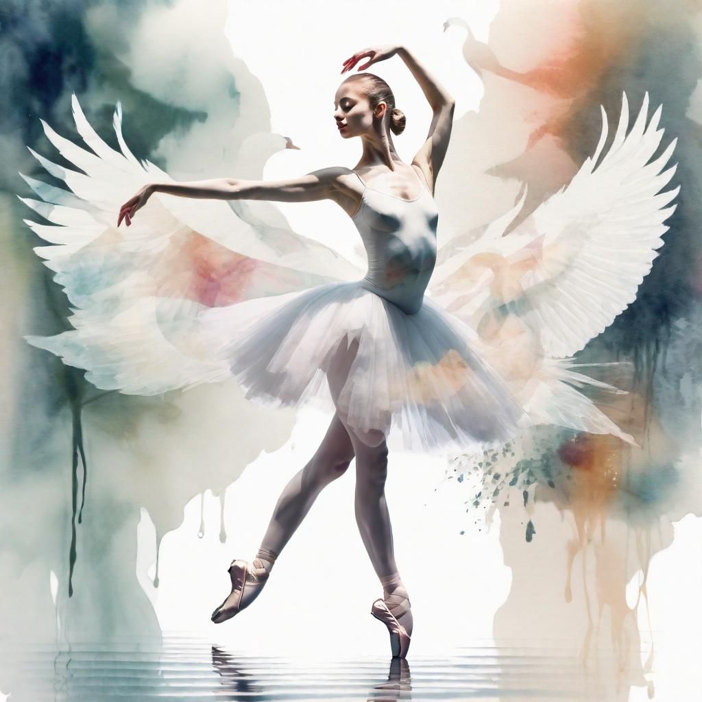 Ethereal Ballerina in Double Exposure Watercolor
