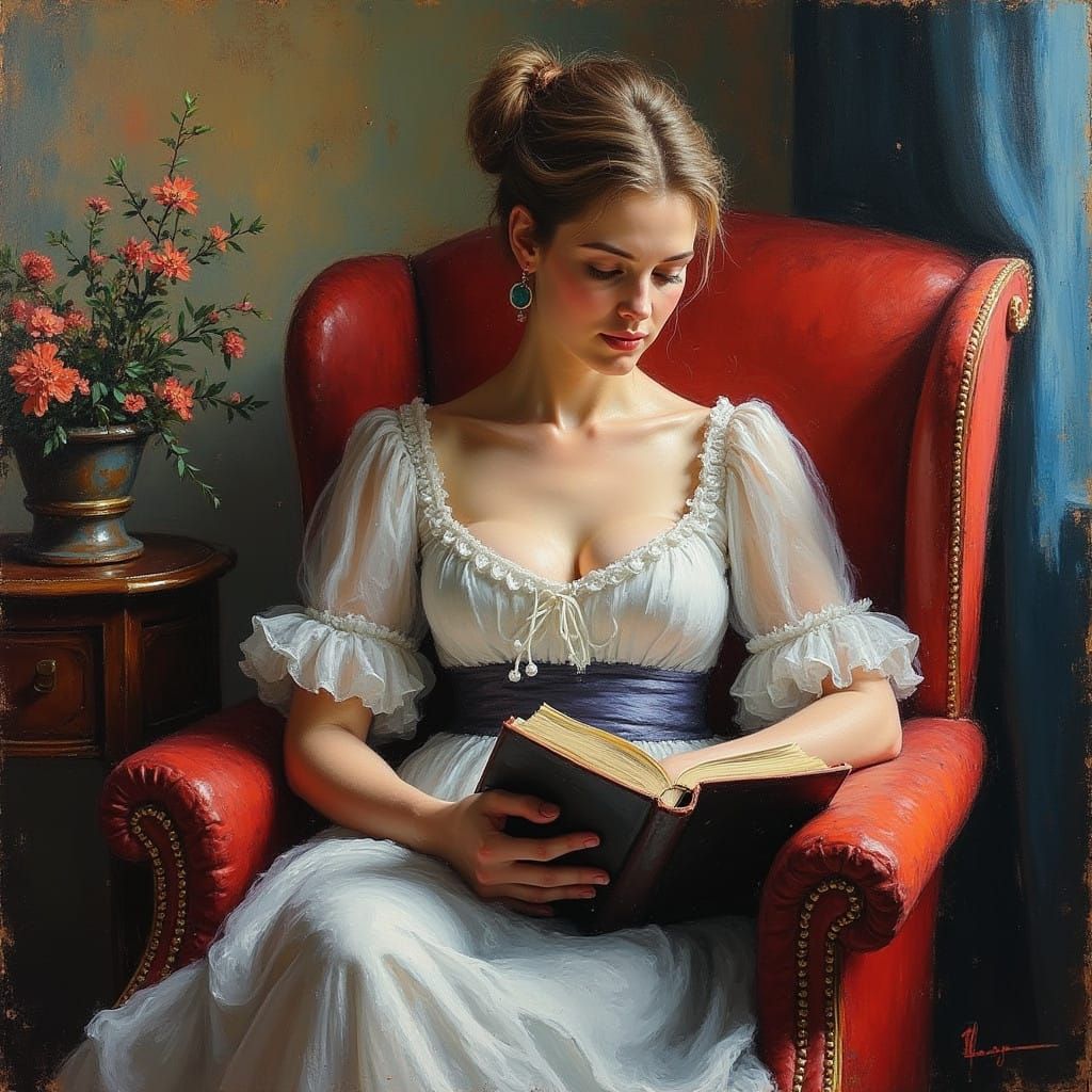 Victorian Lady Reading in an Armchair