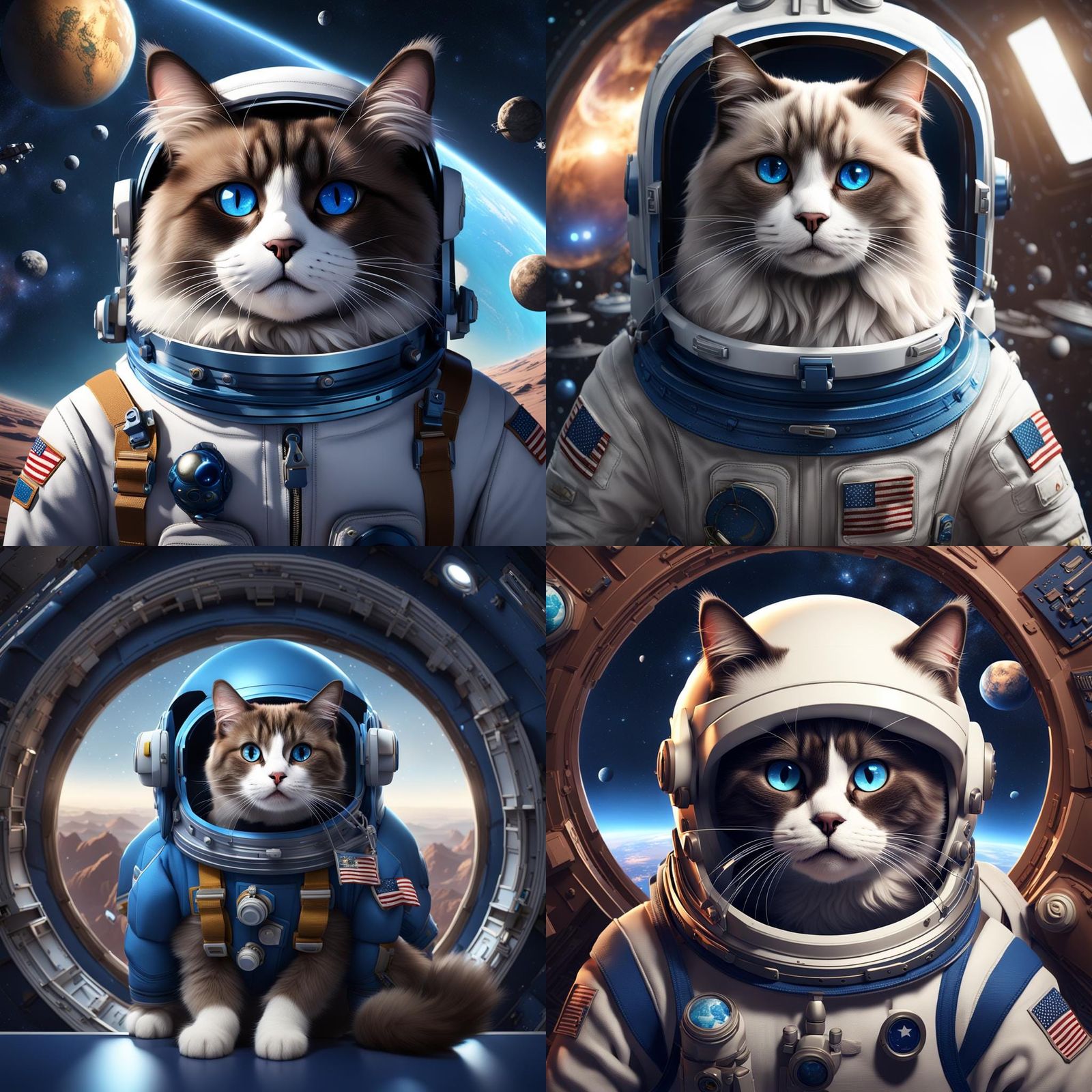 Astronaut Ragdoll Cat Gazing at Earth's Splendid Horizon in...