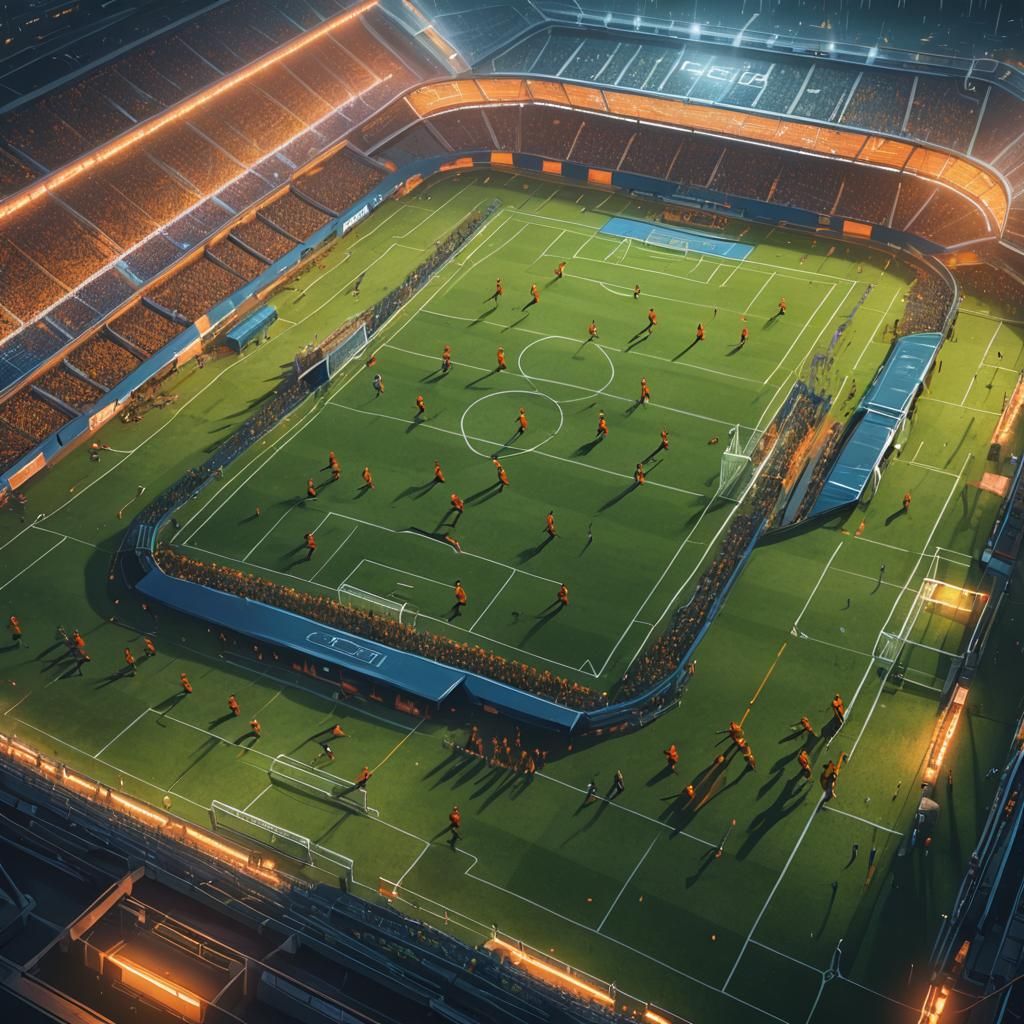 Football Players in Vibrant Fantasy Stadium