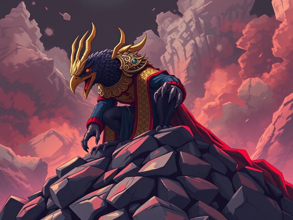 Dark Demon Unleashes Bird of Prey in Dazzling Anime Art