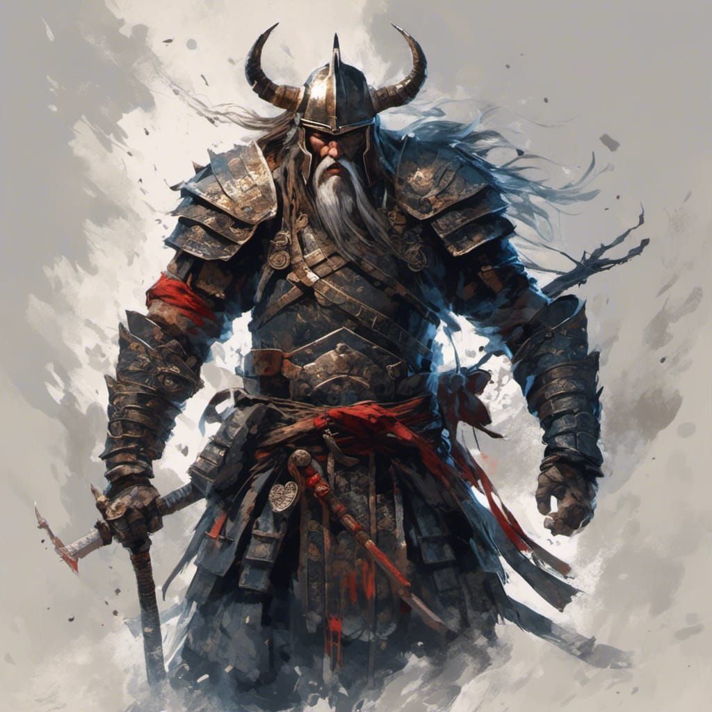 Dark Fantasy Samurai in Victorian Era Armor