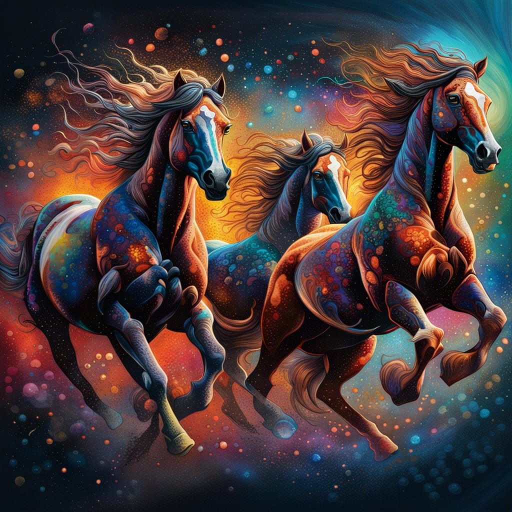Wild Horses in Psychedelic Style Splash Art