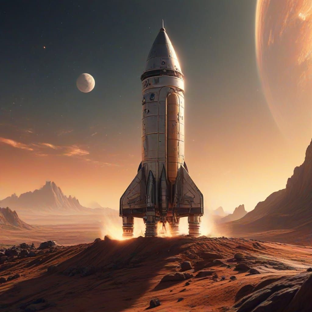 Sci-Fi Space Rocket Landing: Hyper-Realistic Digital Art