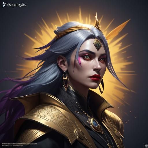 Surreal Fantasy Portrait of a Feathered Beauty in Rich Purpl...