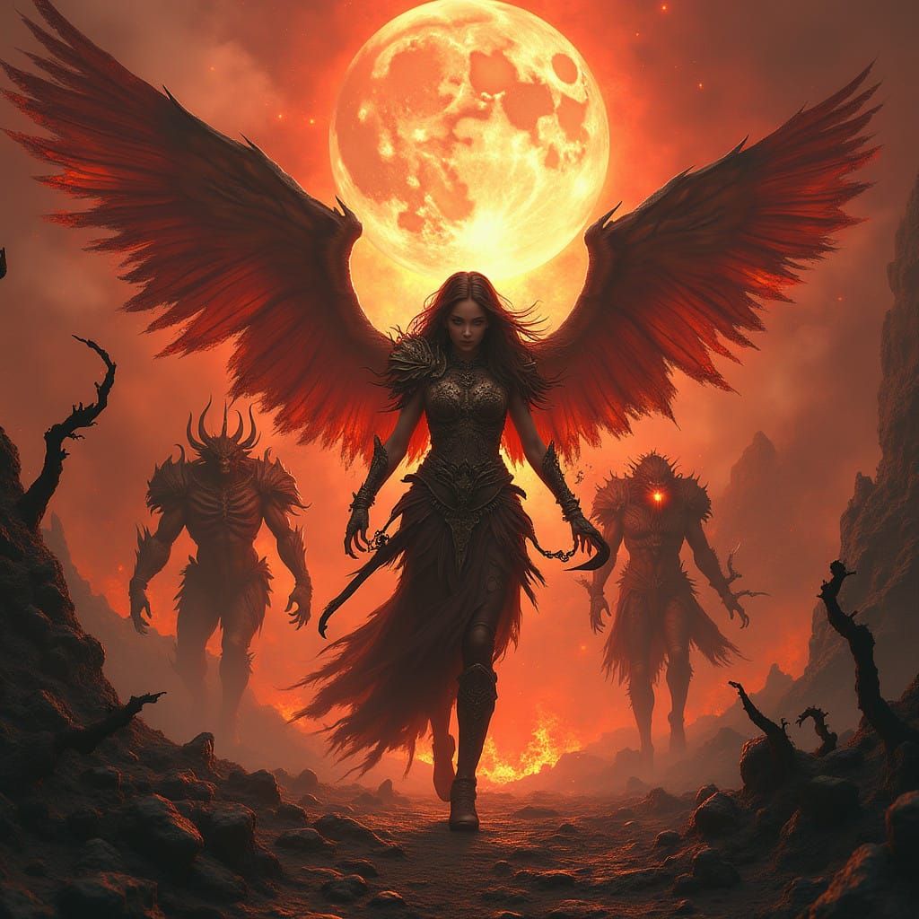 Ethereal Angel Battles Monstrous Demons in Hellish Escape