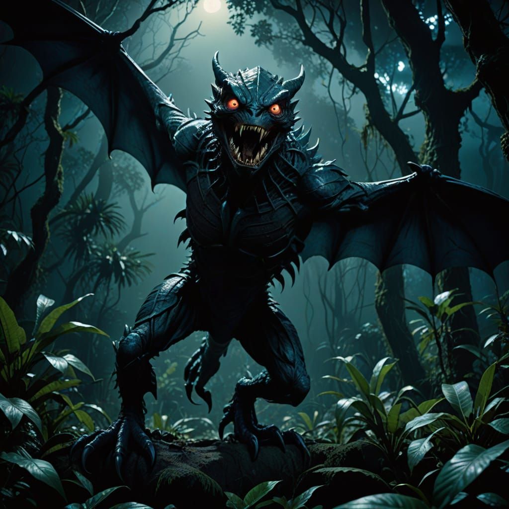 Moonlit Wakwak Soars Through the Jungle