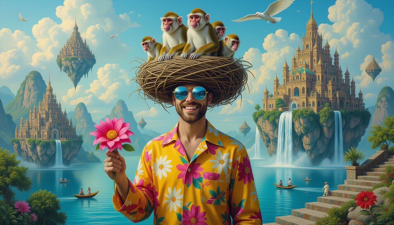 Floating Water City Utopia: Psychedelic Art Style