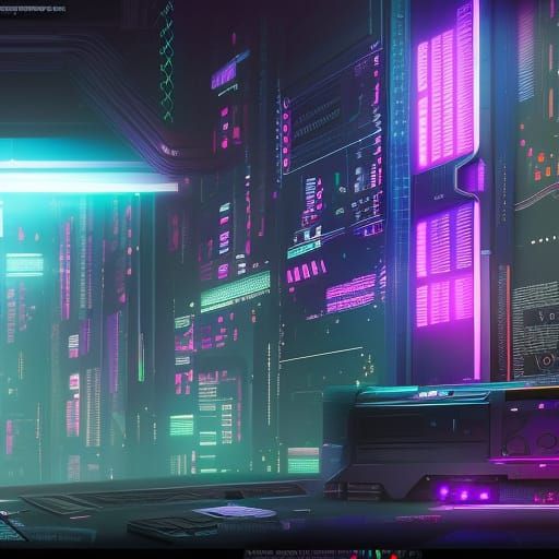 Cyberpunk Computer: Detailed Matte Painting in Deep Color