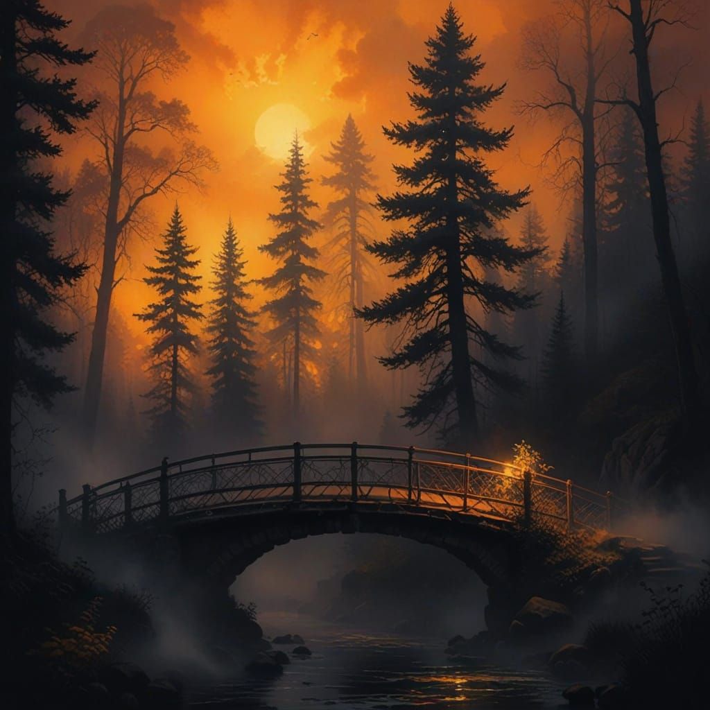 Ethereal Forest Bridge at Twilight