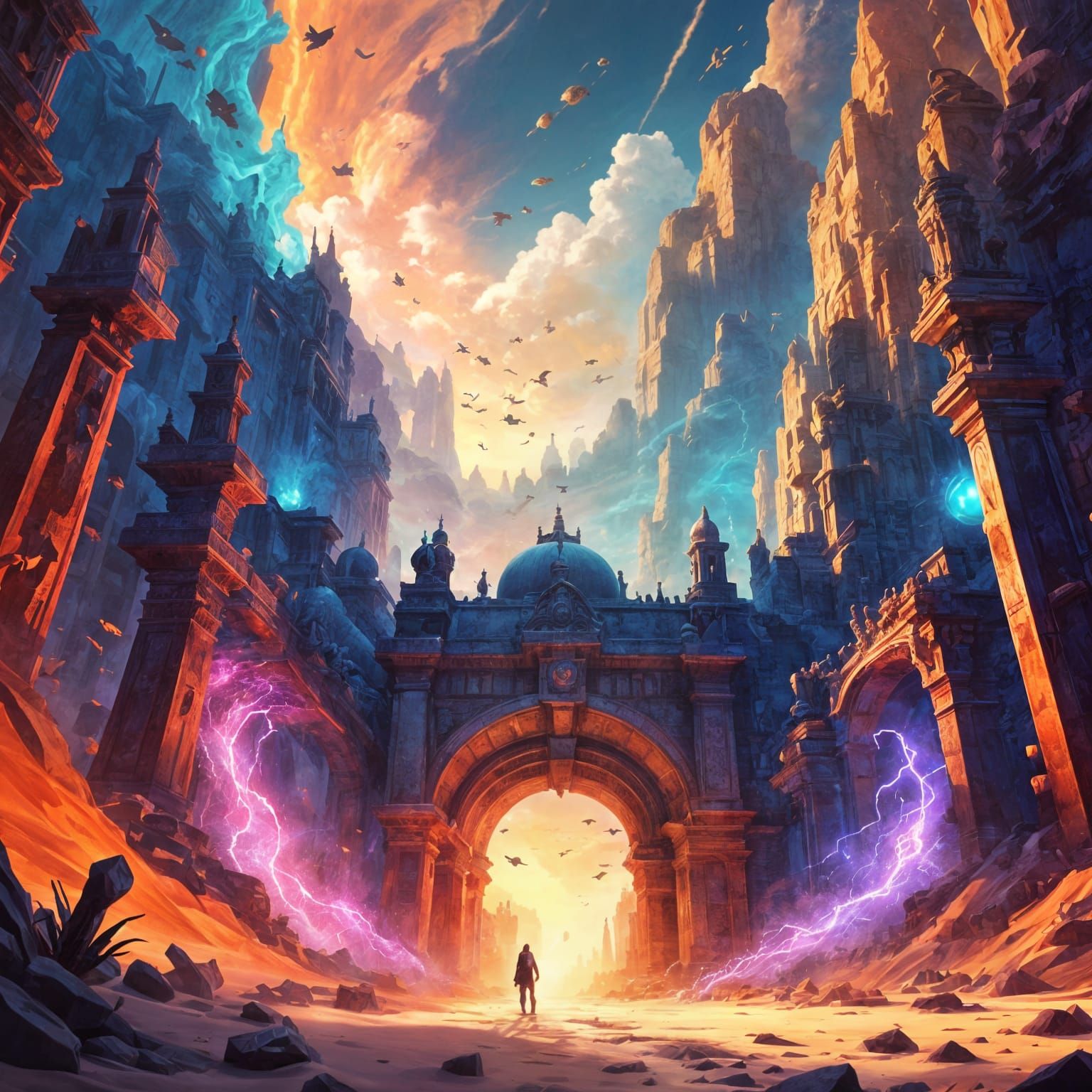 Glowing Archway Portal in Desert Twilight