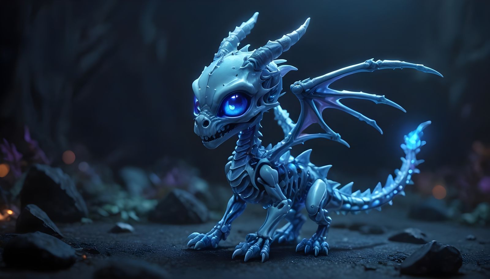Dark Fantasy Dragon in Chibi Style with Shining Blue Soul Li...
