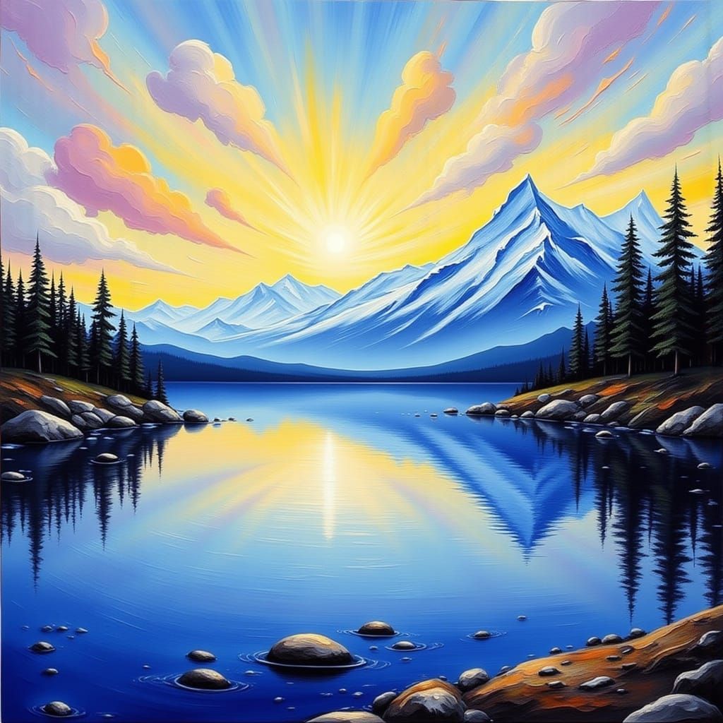 Impasto Mountain Lake Landscape Painting