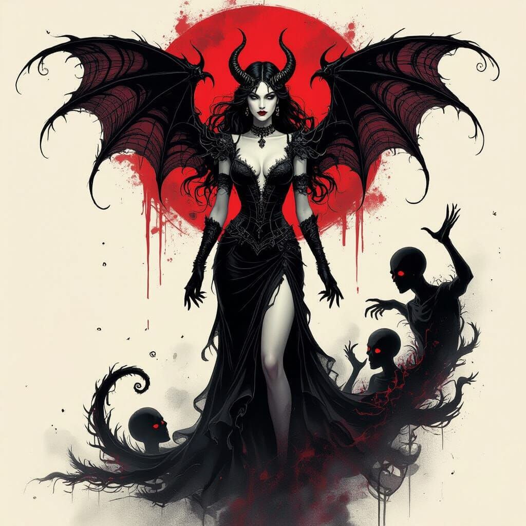Lilith Queen of Demons Emerges in Dark Surreal Style