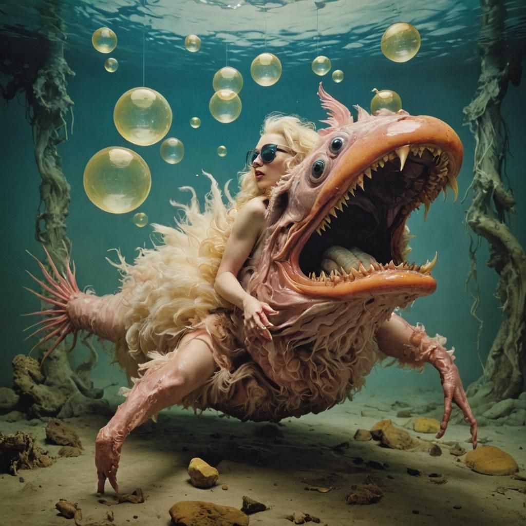 Surreal Underwater Worlds with Cryptid Creatures