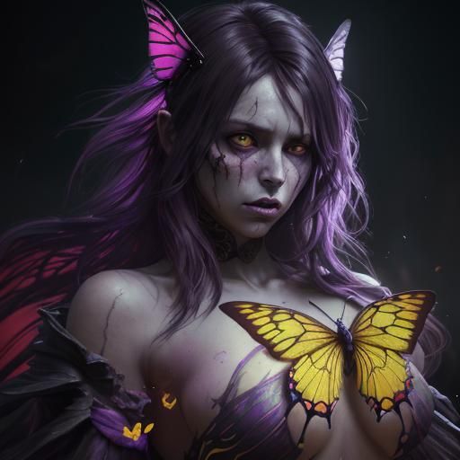 Dark Fantasy Zombie Butterfly in Vibrant Colors