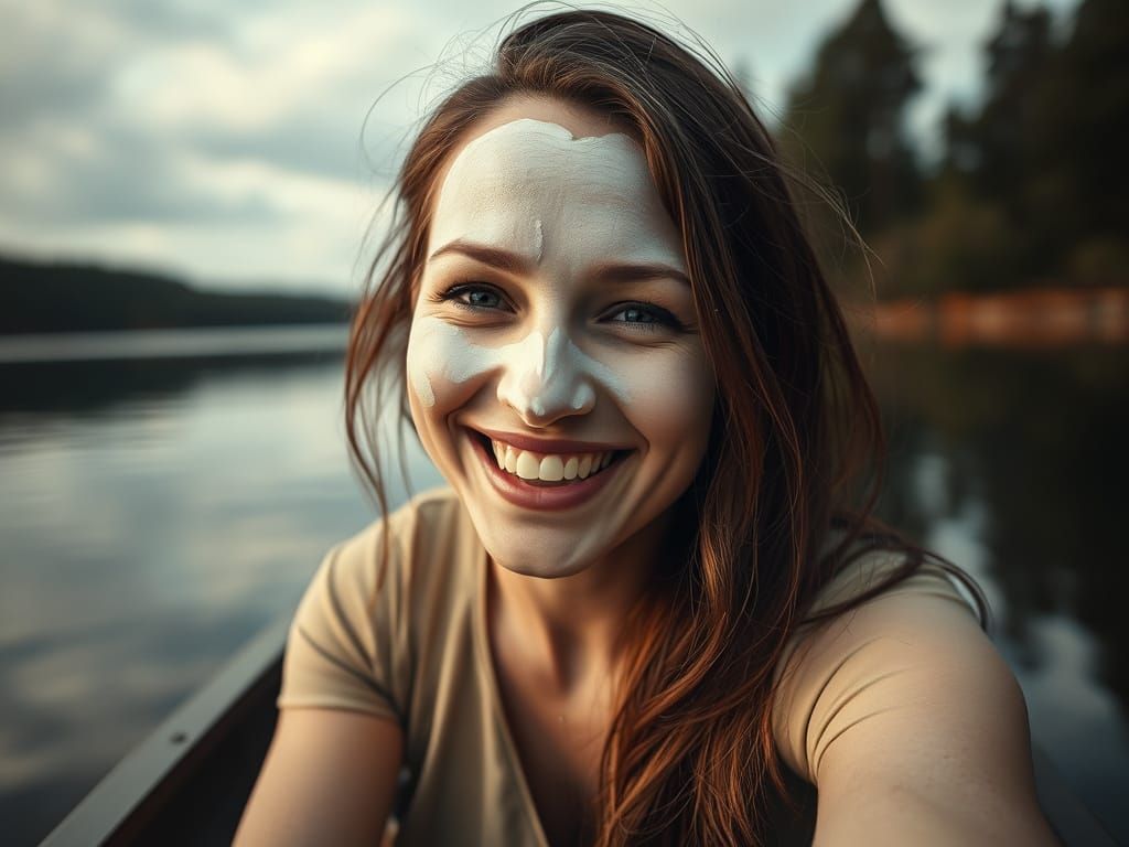 Woman in Canoe with Sunscreen Portrait