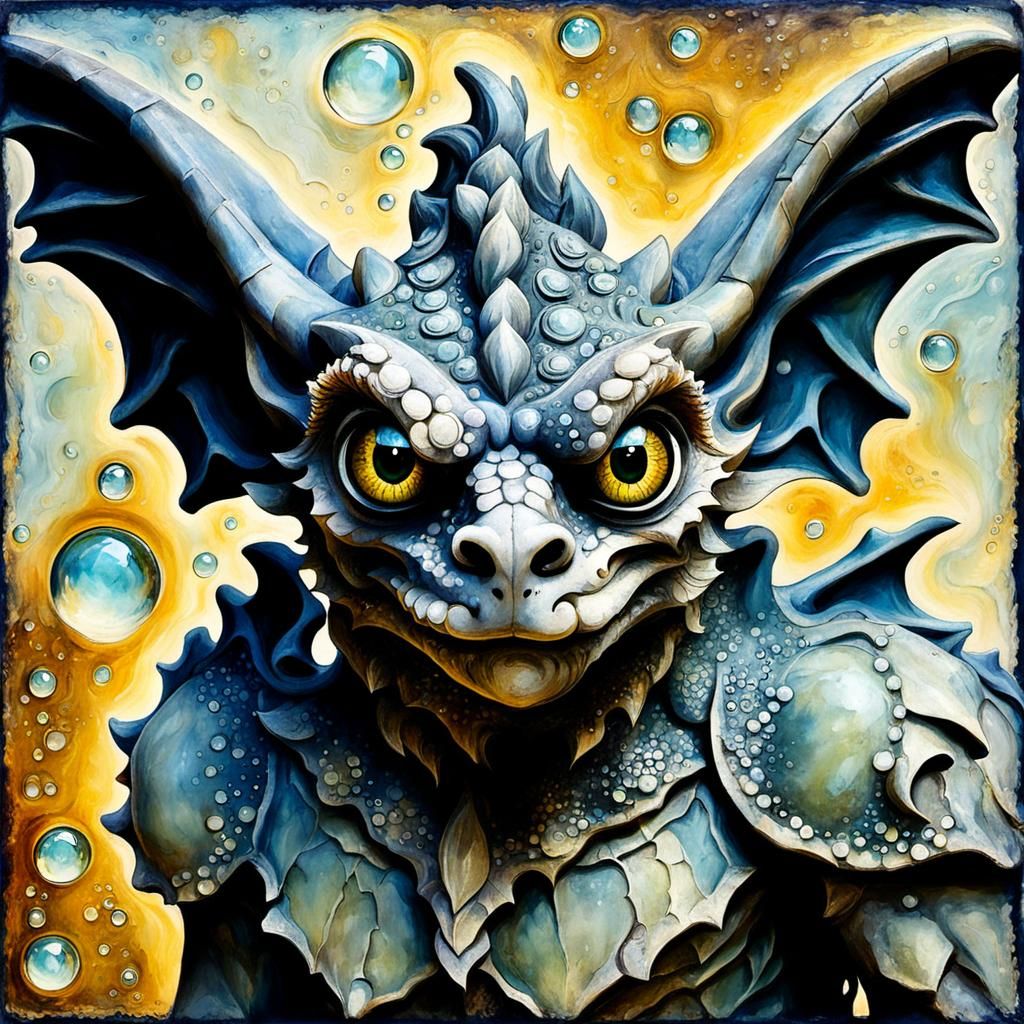 Friendly Fantasy Gargoyle with Bubbles