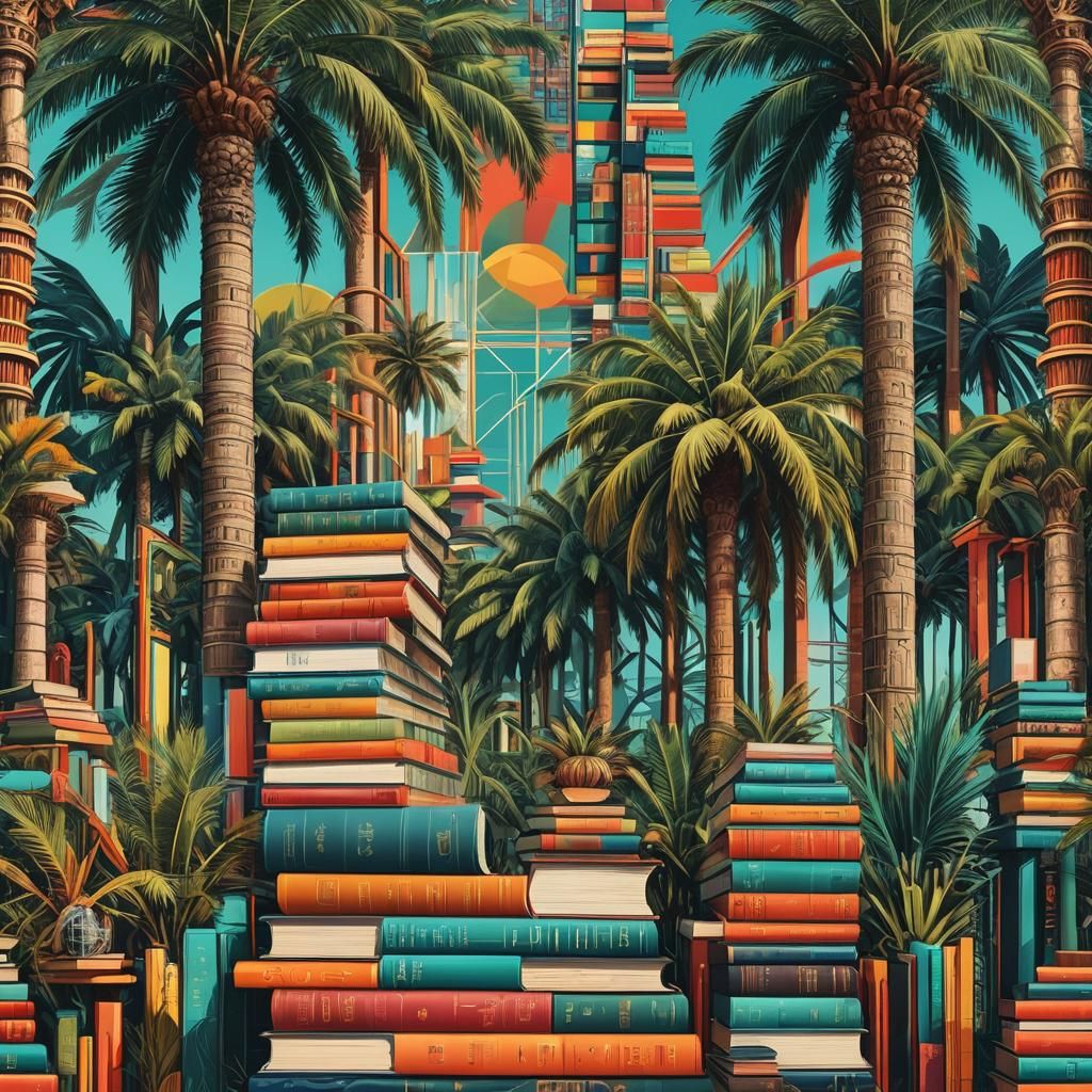 Bauhaus-Inspired Digital Art: Palm Trees and Geometric Harmo...