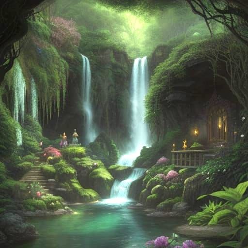 Enchanted Garden Oasis Hidden Behind Waterfall