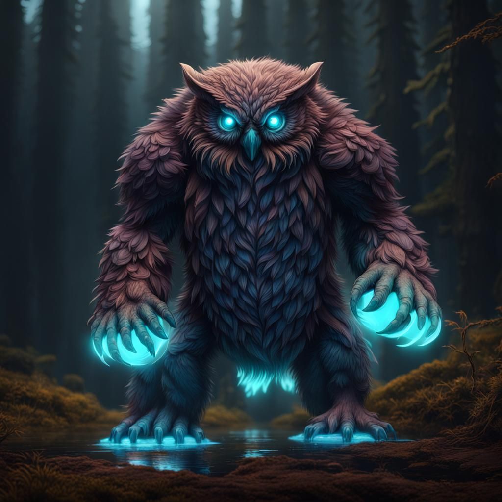 Luminous Fantastical Owlbear in Deep Colorful Realm