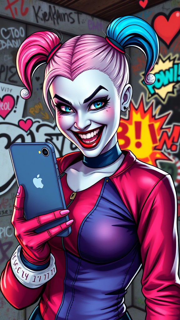 Vibrant Harley Quinn in a Chaotic Dreamscape