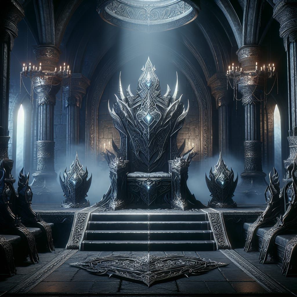 A Dark Fantasy Throne in an Opulent Throne Hall